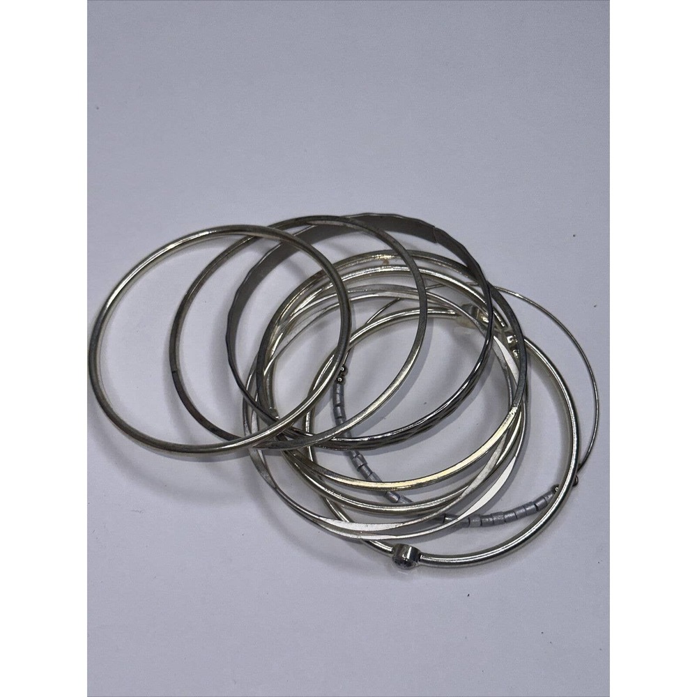 Bangle Bracelet Lot Stackable Rhinestone Grey Bea… - image 4